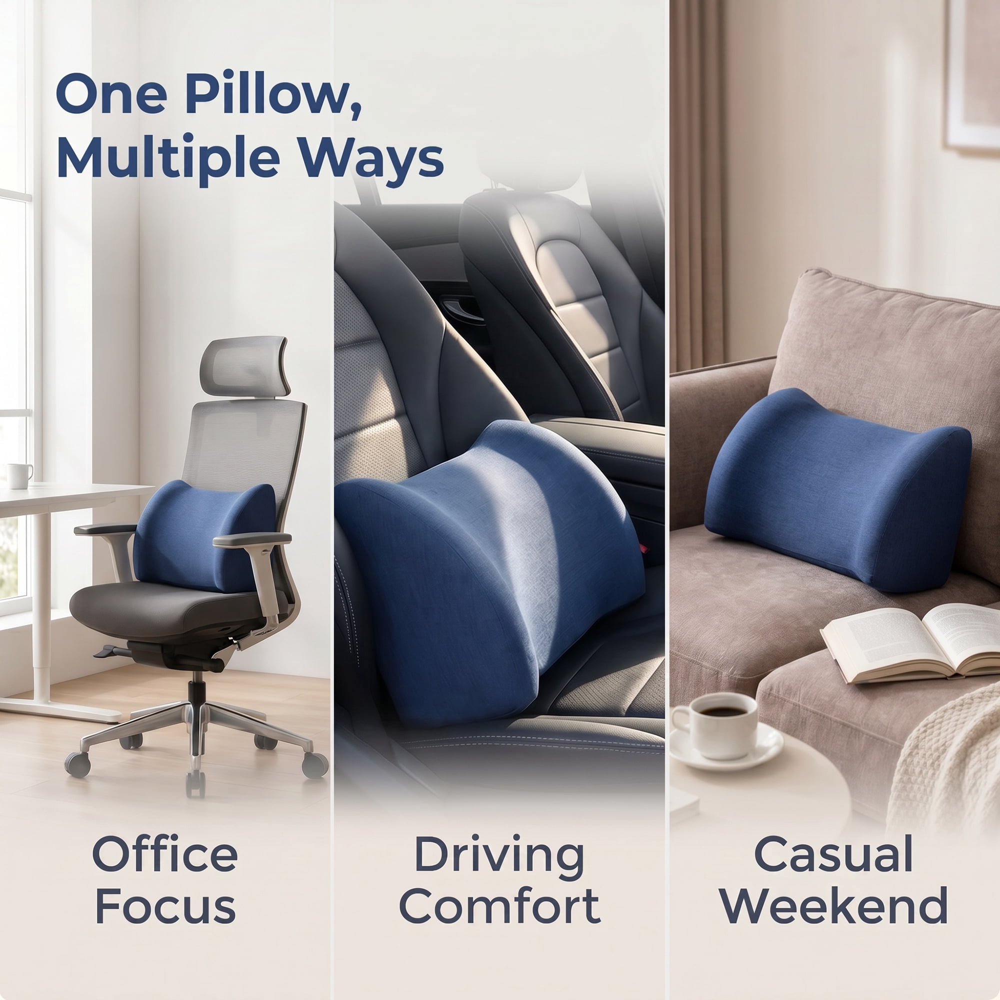 Unique Bargains Lumbar Support Pillow Cotton Back Support Royal Blue 17.7" x 7.5" x 11"