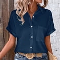 thumbnail image 4 of Womens Tops Casual Batwing Short Sleeve Pocket Patched Collar Shirt Woven Fabric Cotton Regular Fit For Spring Summer Fall Beach Date Machine Washable 2Xl Sweaters For Women, 4 of 9