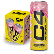 C4 Performance Energy Drink, Strawberry Blast, 12oz, 4 Pack Cans