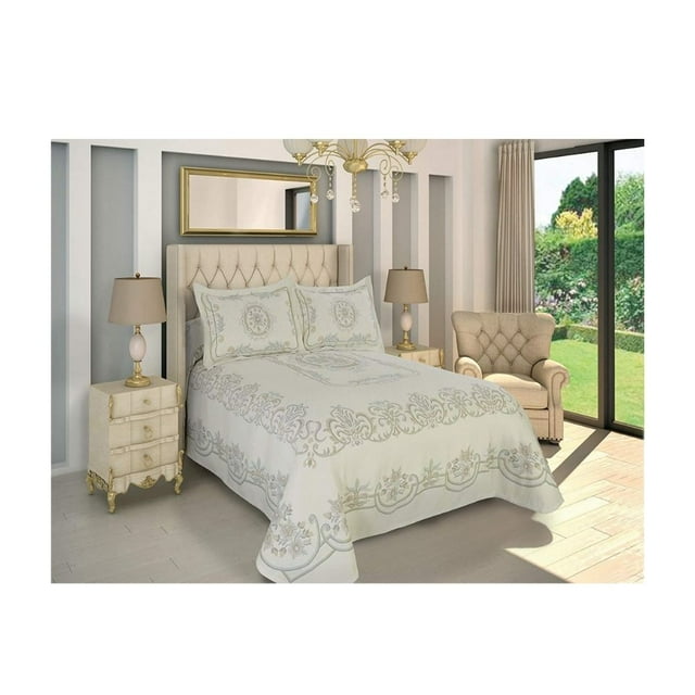 DORMIREAL Colcha Fatima Individual De Color Blanco Y Verde, Doble Vista, Ropa De Cama Habitación Decoración, para Todas Las Estaciones, Cómodo, Acogedor, Lavable En Casa DORMIREAL COFAVEIN