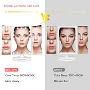 BESTOPE Trifold Makeup Vanity Mirror with Lights, 1X/2X/3X Magnification, 21 Led Lighted Mirror with Touch Screen Power,180° Adjustable Rotation,Dual Power Supply,Portable Trifold Mirror