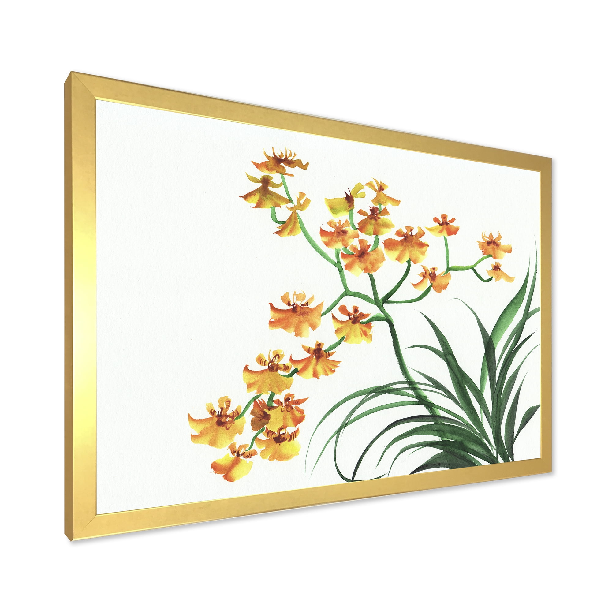 Designart 'Yellow Vintage Orchids On White' Traditional Framed Art Print