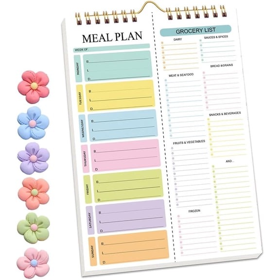Handmade Bound Weekly Detachable Diet Plan Sheet,Weekly Meal Planner Notebook,Meal Planner and Grocery List with Strong Magnets,Notes and Schedule,Organizer Notepad for Do List(A)