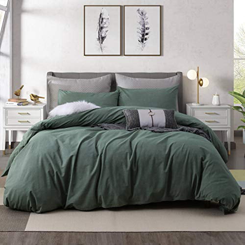 Washed Cotton Green 3 Piece Bedding Set, Green King Size Bedding Cotton
