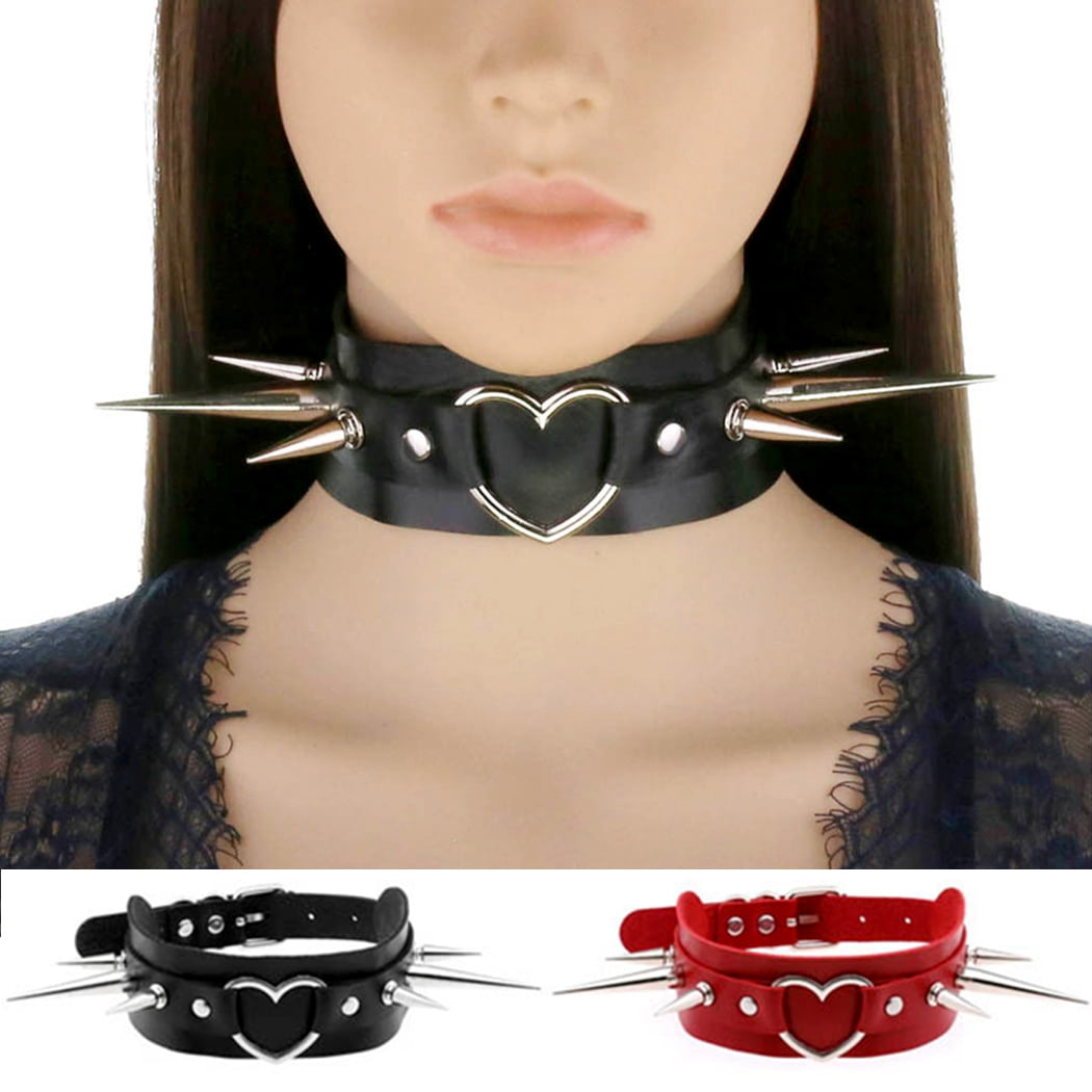 Coxeer Gothic Choker Spiked Fashion Faux Leather Choker Necklace Choker Collar for Girl, Kids Unisex, Size: Free size, Black