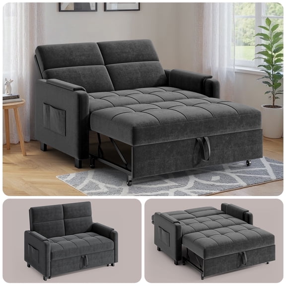 Modern Convertible Sofa Bed,Jolifa 3-in-1 Pull Out Couch & Small Loveseat Sleeper with Removable Linen Cover, Adjustable Futon for Living Room, Office, Apartment, Dark Grey