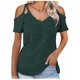 thumbnail image 1 of Camiseta de manga corta sólida de verano para mujer con hombros descubiertos y cuello en V informal con cordones OAVQHLG3B Store lin121212, 1 of 5