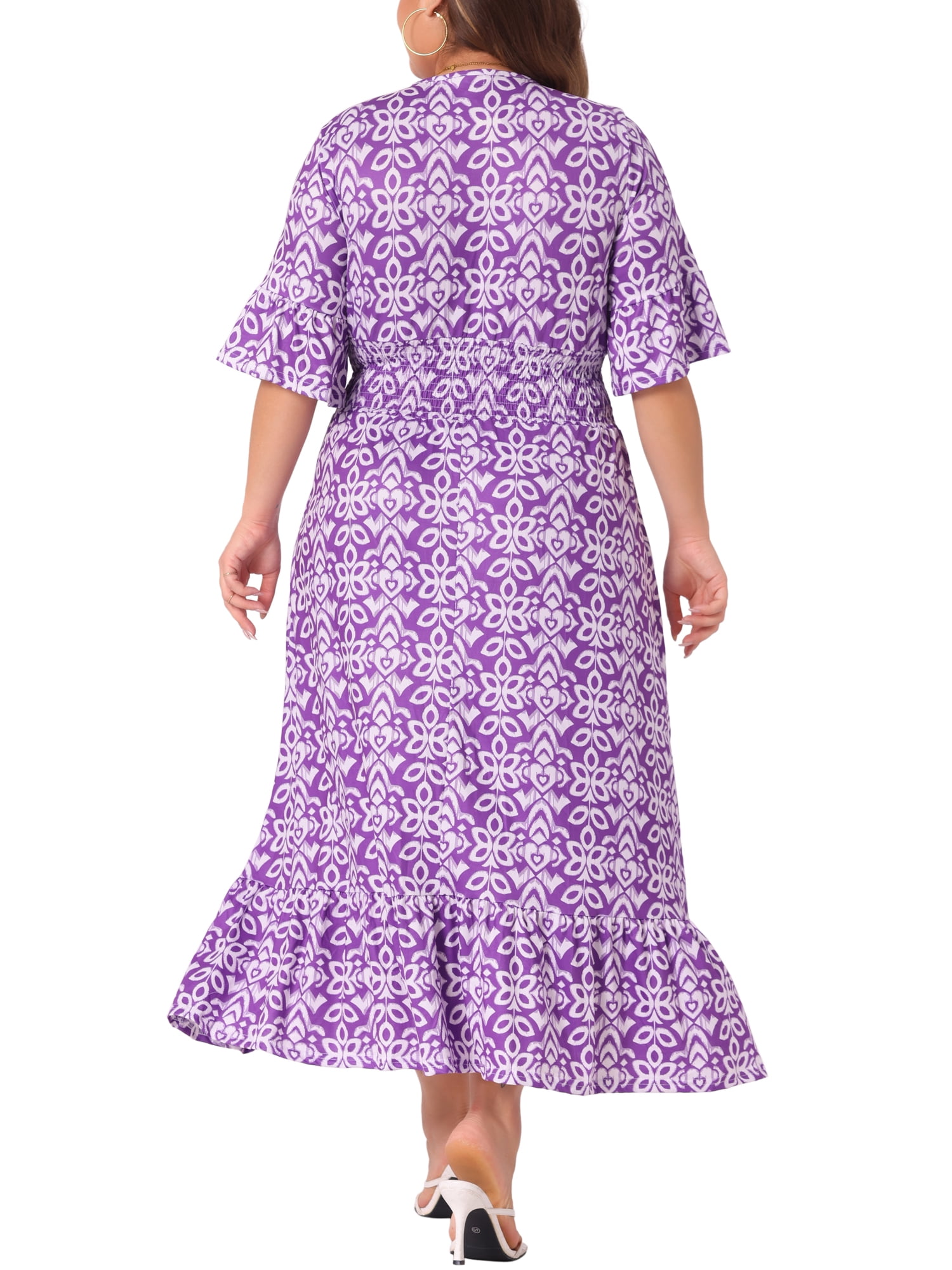 DARING DIVA Plus Size Bell Sleeve Ruffled Hem Boho A Line Long Dress 4X Purple