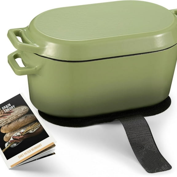 Dutch Oven, for Bread Baking, Sourdough Loaf Pan, Dual Handles, Enameled Cast Iron, with Sling, Dishwasher Safe, 3.4 Qt, Sage Ombre