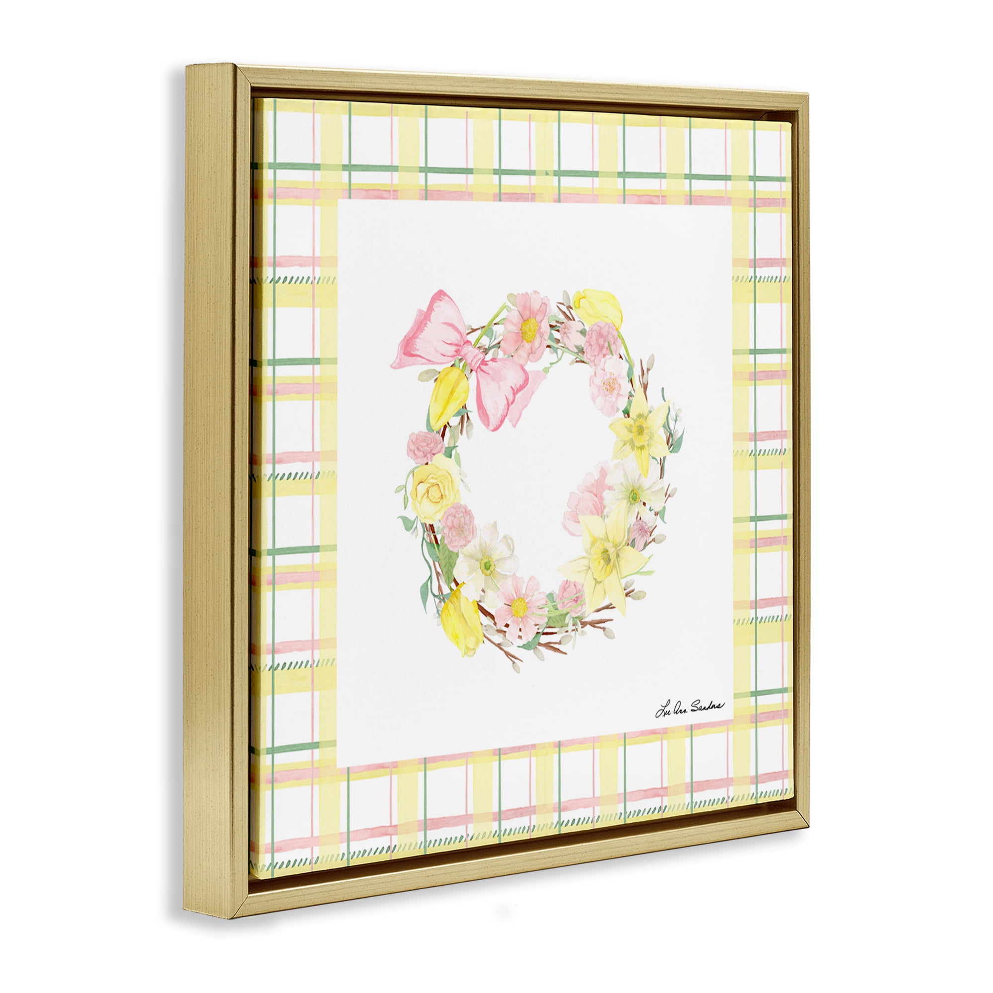 Wreath in Spring Pastels Gold Framed Floater Canvas Wall Art, design by Lee Ann Sanders