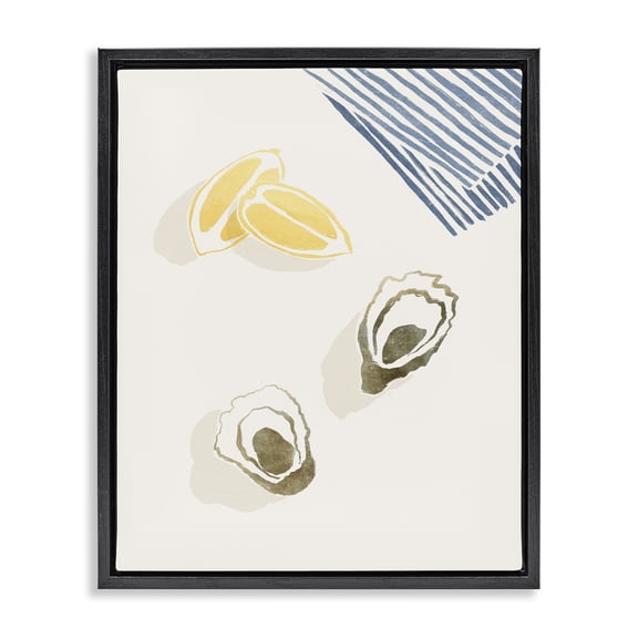 Stupell Industries Contemporary Minimal Oysters & Lemons Black Floating Frame Canvas Art, 17 x 21, by Yuyu Pont