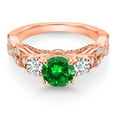thumbnail image 2 of Gem Stone King 18K Rose Gold Plated Silver Green Created Emerald White Lab Grown Diamond and White Moissanite Engagement Ring for Women (1.47 Cttw, Gemstone May Birthstone, Round 6MM and 3MM, Size 6), 2 of 4