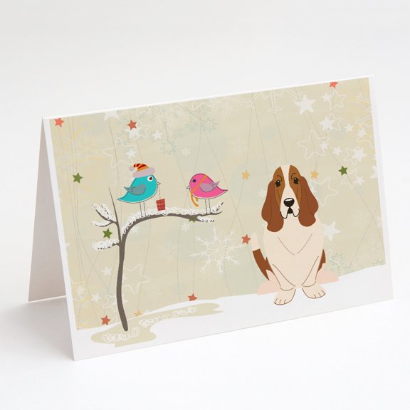 Christmas Presents between Friends Basset Hound Greeting Cards and Envelopes Pack of 8
