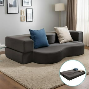 Puremind Queen Foldable Sofa Bed Futon, 2-in-1 Floor Sleeper Couch for Small Spaces/Living Room/Guest Room, No Assembly Required, Dark Gray