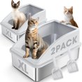 thumbnail image 1 of Caja de arena para gatos AIPERRO, 2 unidades, XL, de acero inoxidable, 1 of 9