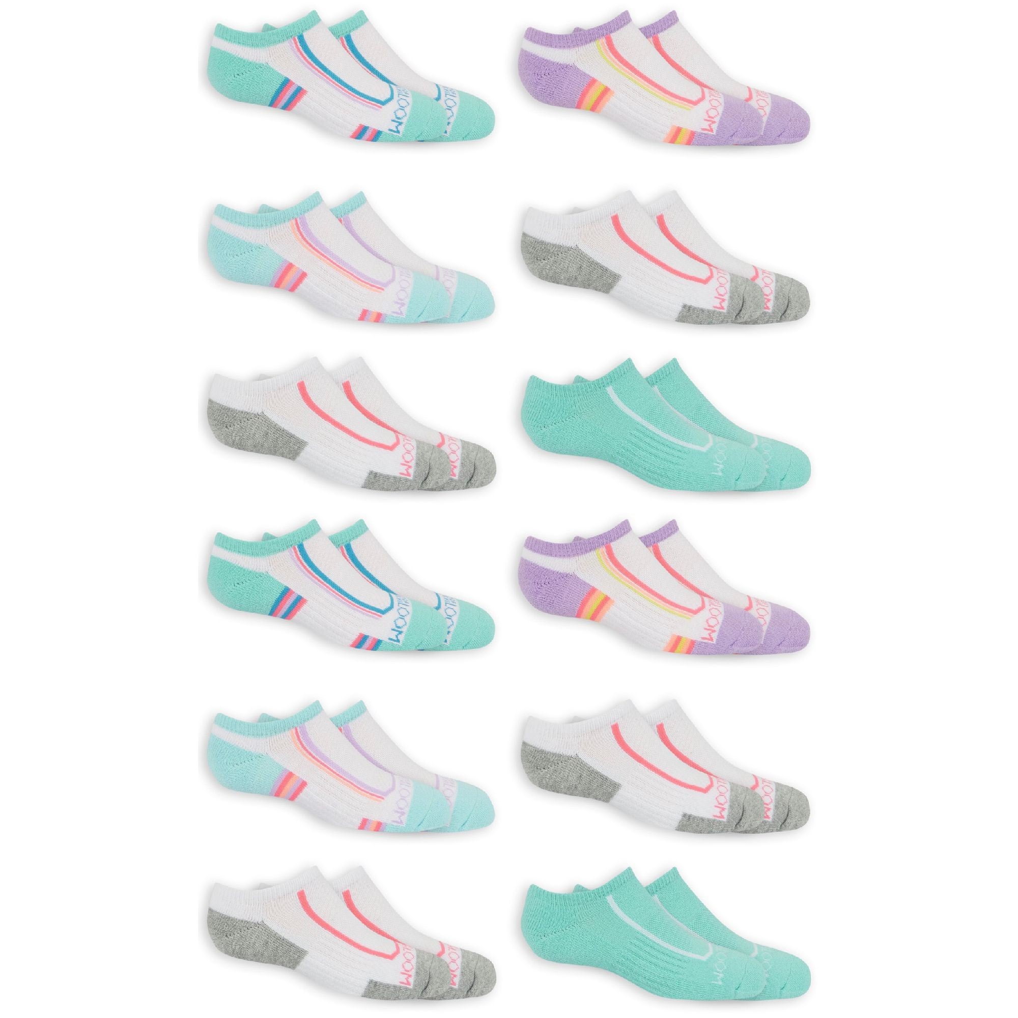 Fruit of the Loom Girls Athletic No Show Socks 12-Pack, Sizes S-L