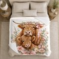 thumbnail image 5 of Highland Cow Floral Bouquet Pattern Rustic Art, Cozy Botanical Garden Scene, Warm Flannel Blanket for Ranch House and Living Room, Animal Lovers Appreciation Gift, Artistic Home Decor, 5 of 7