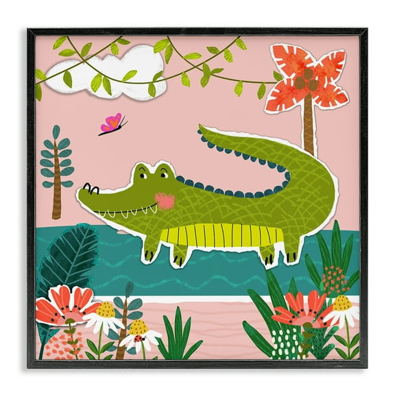 Stupell Industries Alligator In Swamp Animals Painting Black Framed Art Print Wall Art, 12 x 12