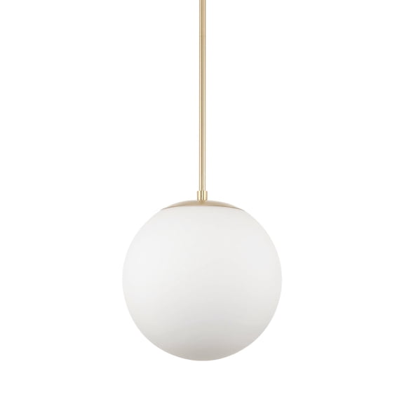 Kira Home Ceres 12" Mid Century Modern Globe Pendant Light, Minimalist White Frosted Glass Orb Hanging Lamp, Cool Brass