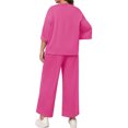 thumbnail image 5 of Solid Color 2 Pieces Plus Size Sets Women Three Quarter Sleeve Tops and Wide Leg Pants, 5 of 6