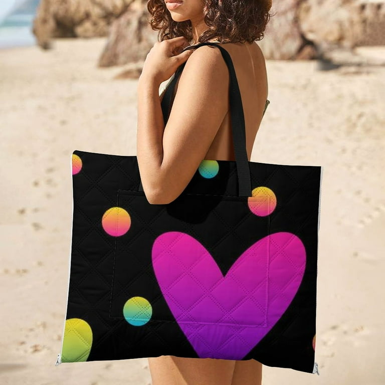 LAKIMCT Black Rainbow Heart Picnic Blanket with Zipper Waterproof Sandproof Beach Blanket Foldable Portable Tote Bag Picnic Mat for Lawn Park Beach Travel Camping Walmart