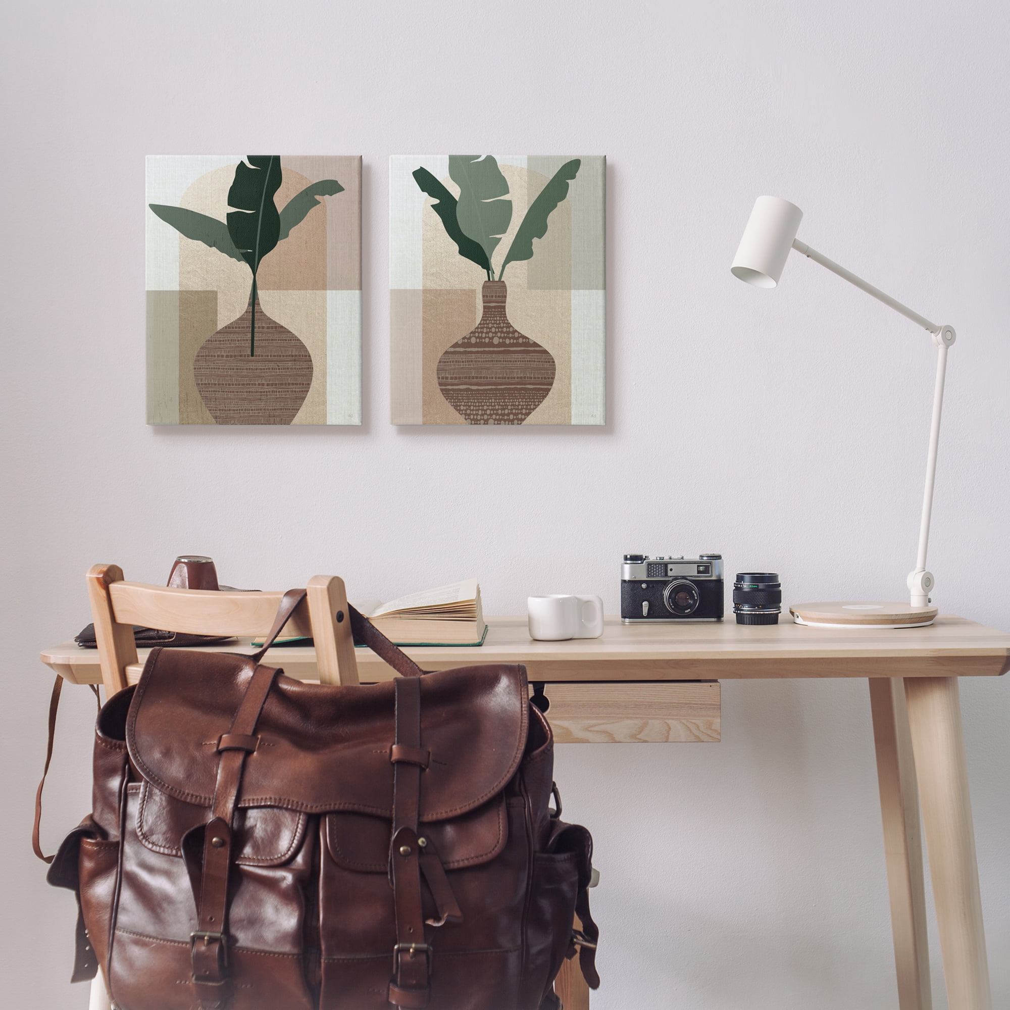 Stupell Industries Boho Geometric Plant Vases Botanical & Floral Painting Gallery Wrapped Canvas Art Print Wall Art, 16 x 20, Set of 2