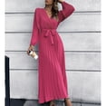 thumbnail image 2 of Vestido plisado de corte A, vestido largo de mujer con escote en V, vestido plisado de construcción resistente, 2 of 6