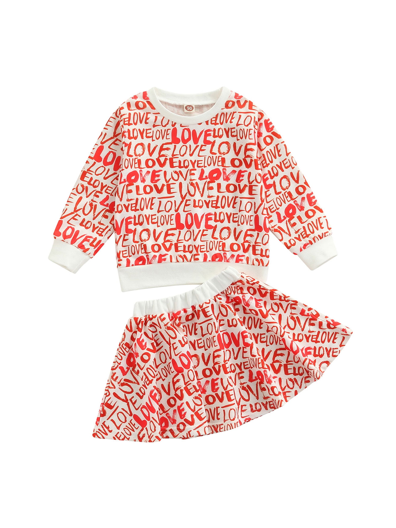 Toddler Baby Girls Valentine's Day Pullover Love Printing Tops Skirt Outfits Set 