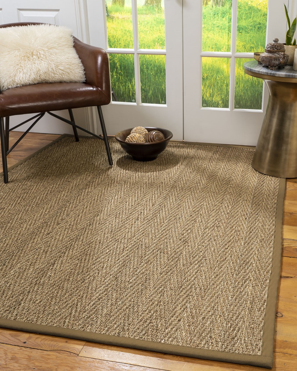 Natural Area Rugs Beach Custom Seagrass Rug, 8', Square Squirrel Border