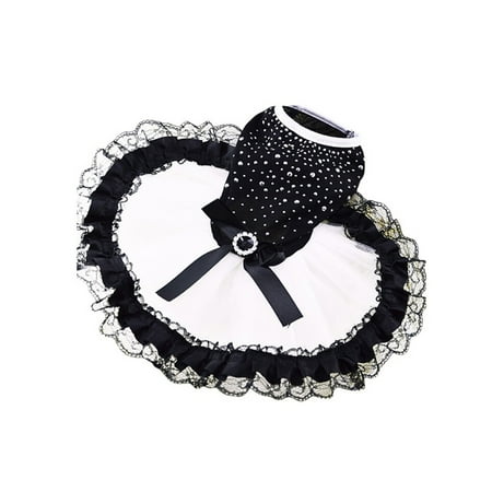 

Dog Cat Dress Elegant Black Lacy Dress Tulle Skirt Small Pet Clothes Wedding Dress - Size XS