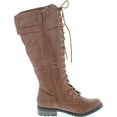thumbnail image 6 of Forever Link MANGO-27 Women's Strappy Lace-Up Knee High Combat Stacked Heel Boot, 6 of 7