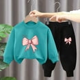 thumbnail image 2 of Mikilon Kids Bow Printed Sweat Sets Size 3-9 Years Round Neck Long Sleeve Sweatpants Elastic Waist Wide Leg Pants Fall and Winter Thermal Outfit Sets, 2 of 3