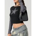 thumbnail image 6 of LMLYSoH Women T-shirt Long Sleeve Crew Neck Star Stripes Slim Fit Ladies Tops for Casual Daily, 6 of 9