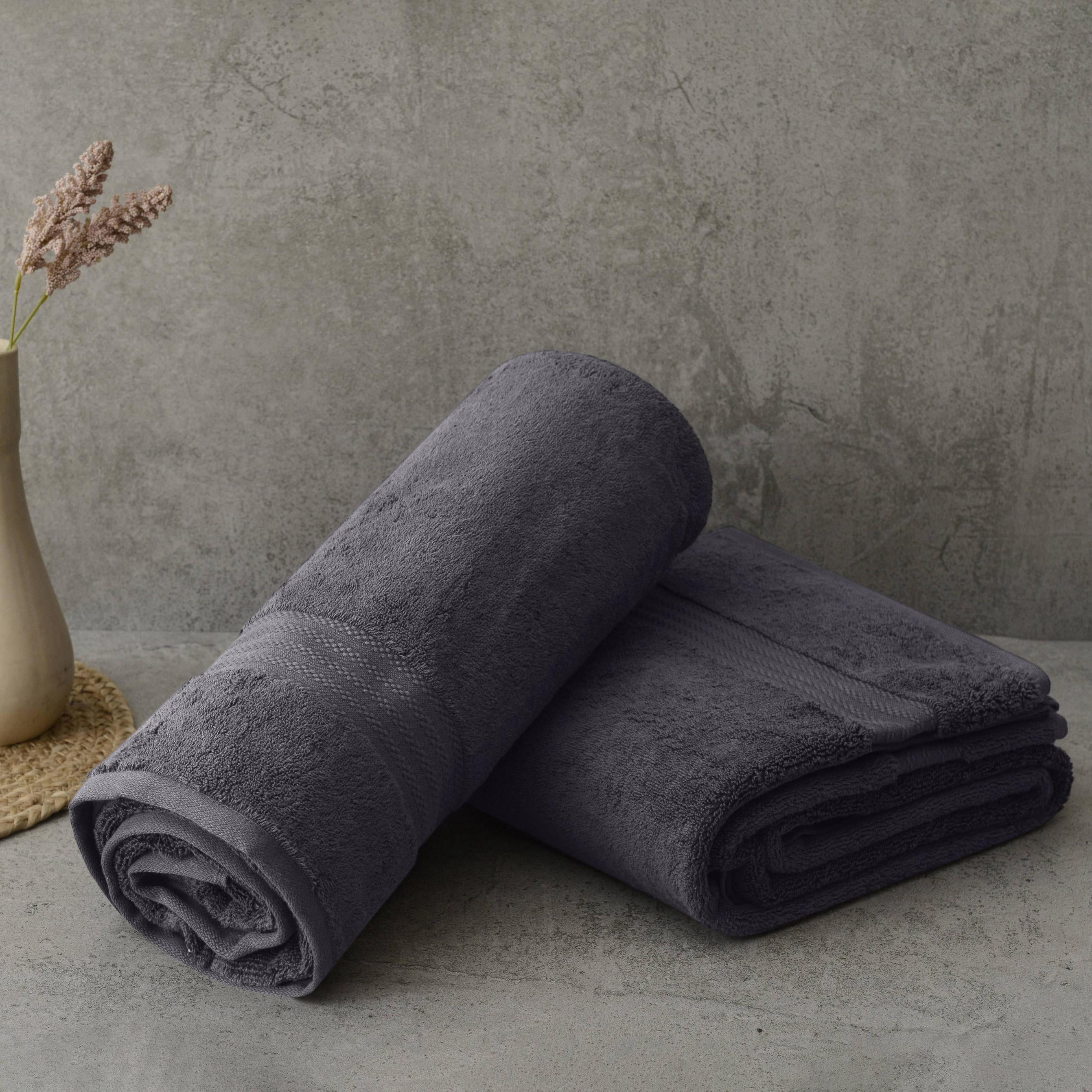 FABDREAMS 100% Organic Cotton GOTS Ceritied 700 GSM Bath Sheet Towel Set of 2, 2 Bath Sheet Towels 36 x 70 in, Charcoal Black