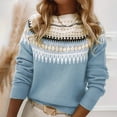 thumbnail image 2 of Fair Isle Sweater for Women Round Neck Sweater Striped Design Loose Fashion Fall Winter Long Sleeve Pullovers Top Multicolor Blue L, 2 of 9