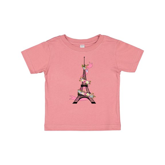 Inktastic Eiffel Tower in Paris with Flowers and Pink Banner Boys or Girls Baby T-Shirt
