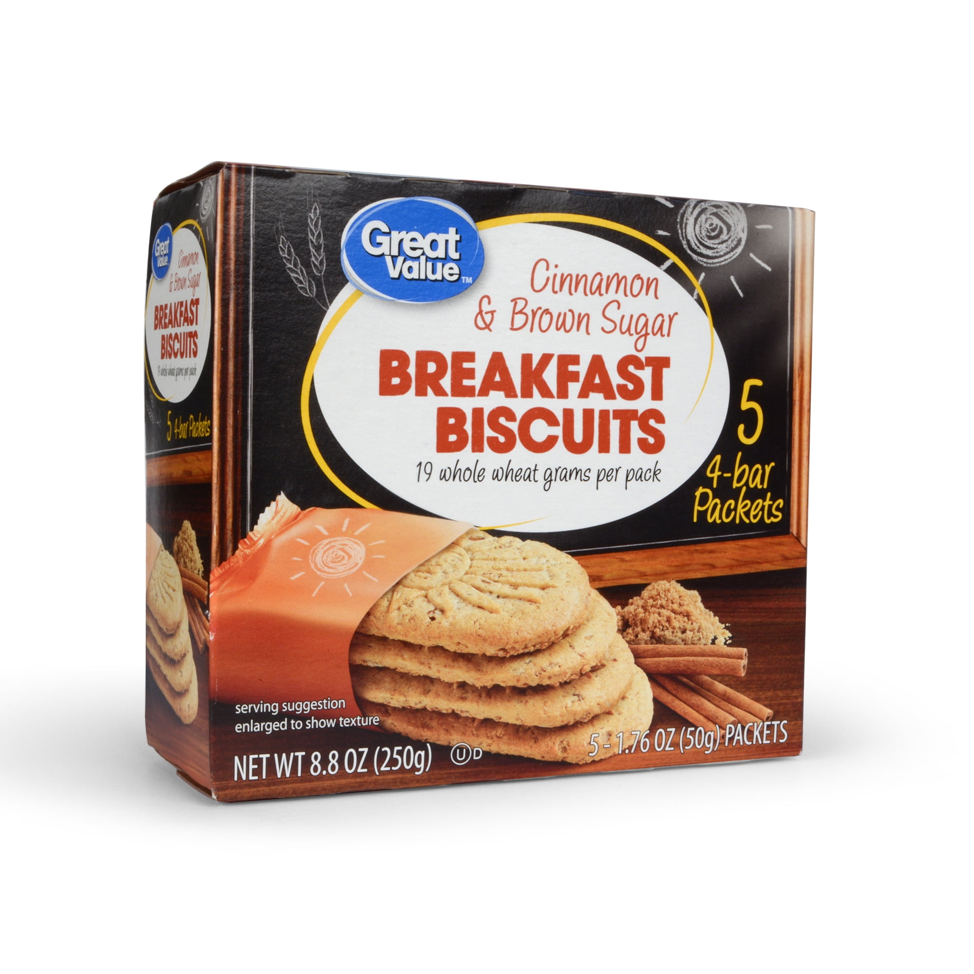 Great Value Cinnamon and Brown Sugar Breakfast Biscuits, 1.76 Oz., 5