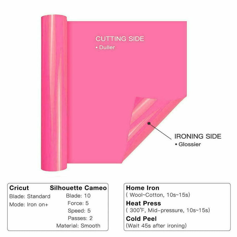 TUMIYA Pink Heat Transfer Vinyl Roll, 12 in x 8 ft Pink HTV Vinyl, Adhesive Glossy Pink Iron on Vinyl for T-shirt(Pink, 12 inch x 8 Feet)