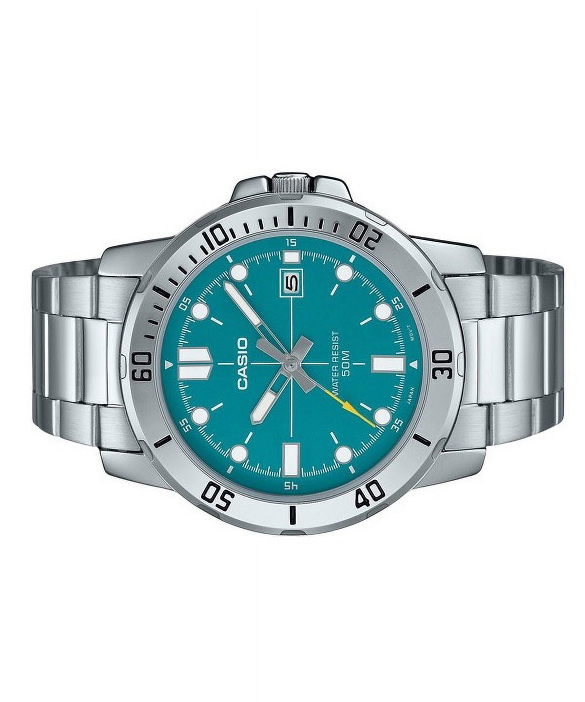 Casio Men’s Silver Stainless Steel Watch with Teal Dial - MTP-VD01D-3E2VUDF
