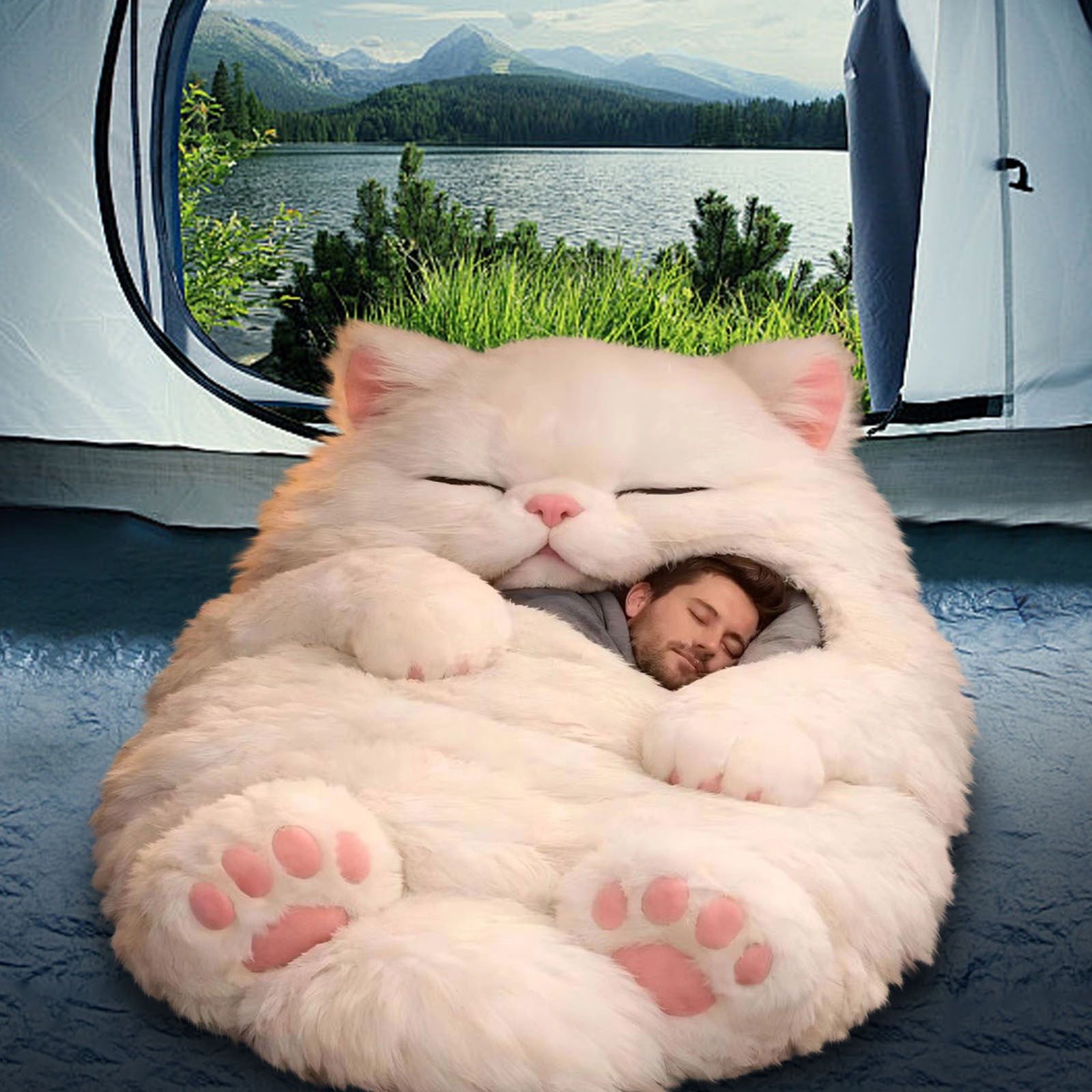 Adult Soft Sleeping Bag, Plush Cat Envelope Sleeping Bag for Camping, Sleepovers & Home Lounging, Washable Warm Blanket, 69*31In