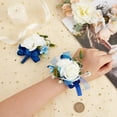 thumbnail image 3 of 2PCS Flower Wrist Corsage Wedding Flowers Accessories Artificial White Rose Blue Silk Wristband Boutonniere Buttonholes Rose Wrist Corsage, 3 of 9