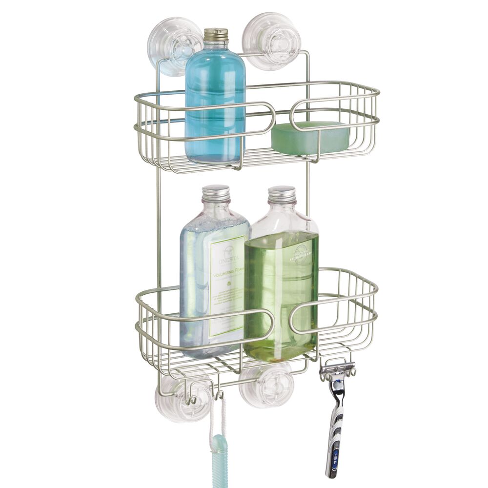mDesign Metal Power Lock Suction Large Bathroom Shower Caddy for