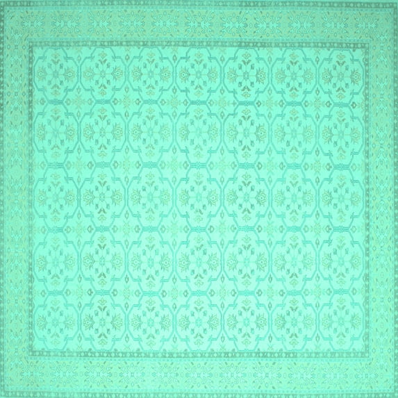 Ahgly Company Machine Washable Indoor Square Abstract Turquoise Blue Contemporary Area Rugs, 5' Square
