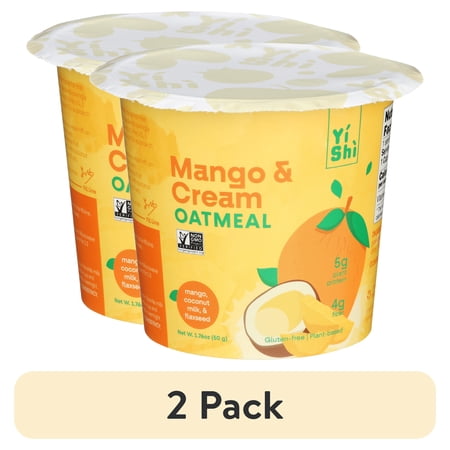 (2 pack) Yishi Instant Oatmeal Mango Cream 1.76 Ounce Cup, Non-GMO, Dairy-free