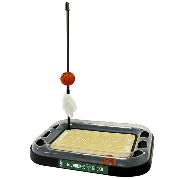 Pets First NBA Milwaukee Bucks CAT Scratcher Toy with Catnip Plush & Feather Cat Toy 5-in-1 Kitty Toy