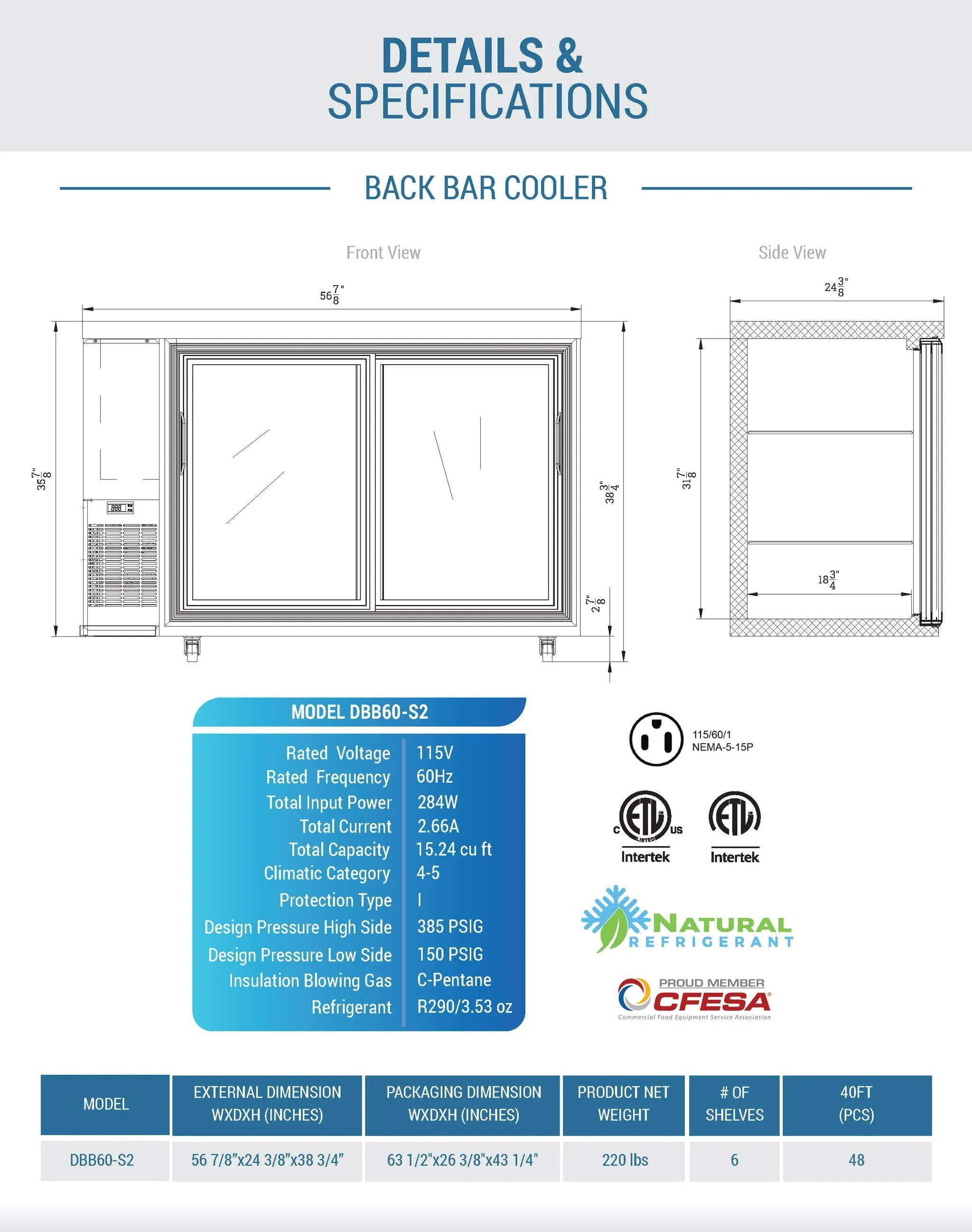 Dukers DBB60-S2 2-Door Beverage Cooler