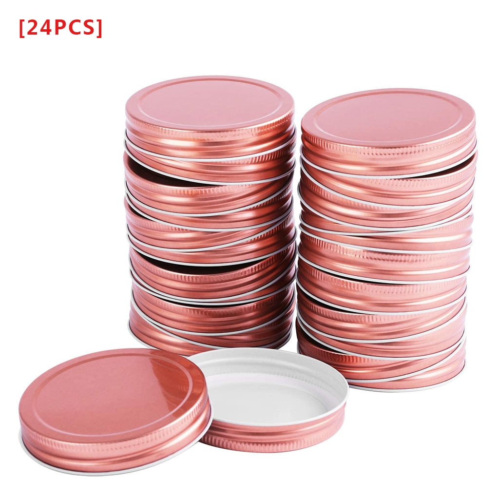 24Pcs 86mm Split-Type Wide Mouth Jars Lids Storage Caps with Silicone Sealing Rings Replacement Seal Cover, Rose Golden