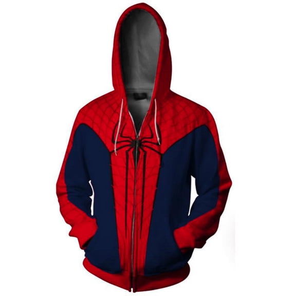 Unisex Superhero Character Print Hoodie Sweatshirts Halloween Spider Tops Pullover Hooded Jacket for Streetwear Casual Loose Fit Winter Outfits with Pocket Red S