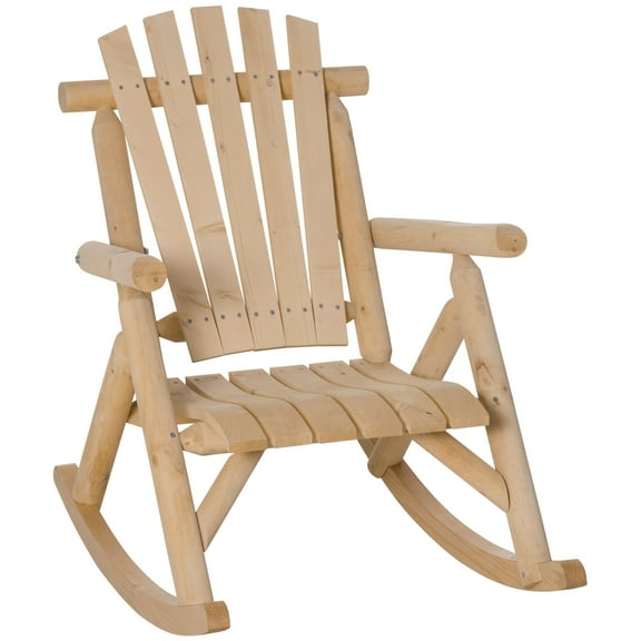 CoSoTower Outdoor Wooden Rocking Chair, Single-Person Rustic Adirondack Rocker with Slatted Seat, High Backrest, Armrests for Patio, Garden and Porch, Natural