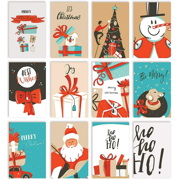 24 Pièces Cartes de Voeux Noel, Carte de Joyeux Noel Carte Cadeau Noel avec  Enveloppes pour La Décoration de Cadeau (12 Styles)